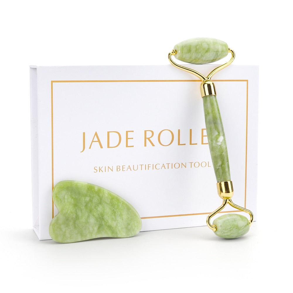 Rose Quartz Natural Jade Roller Gua Sha Scraper Set