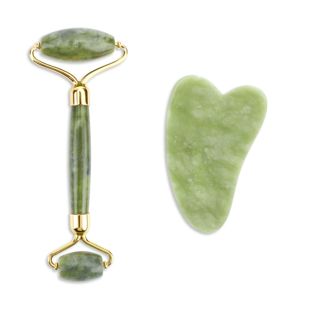 Rose Quartz Natural Jade Roller Gua Sha Scraper Set