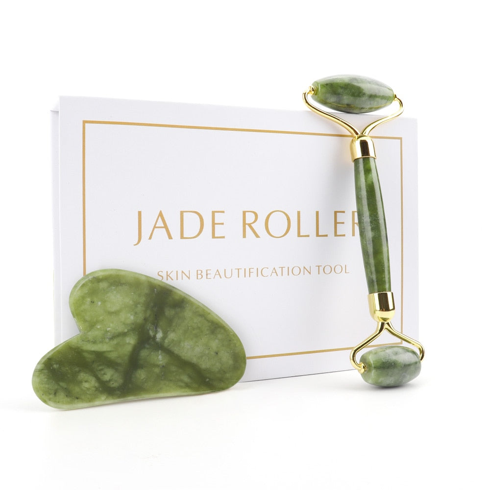 Rose Quartz Natural Jade Roller Gua Sha Scraper Set